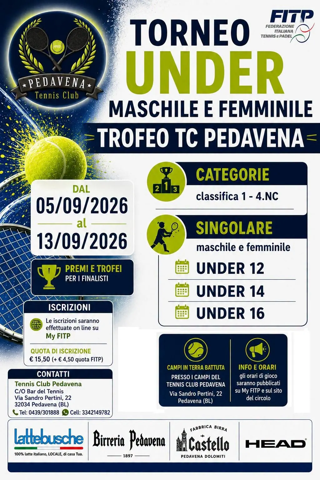 Locandina Torneo Under — Trofeo TC Pedavena 2026
